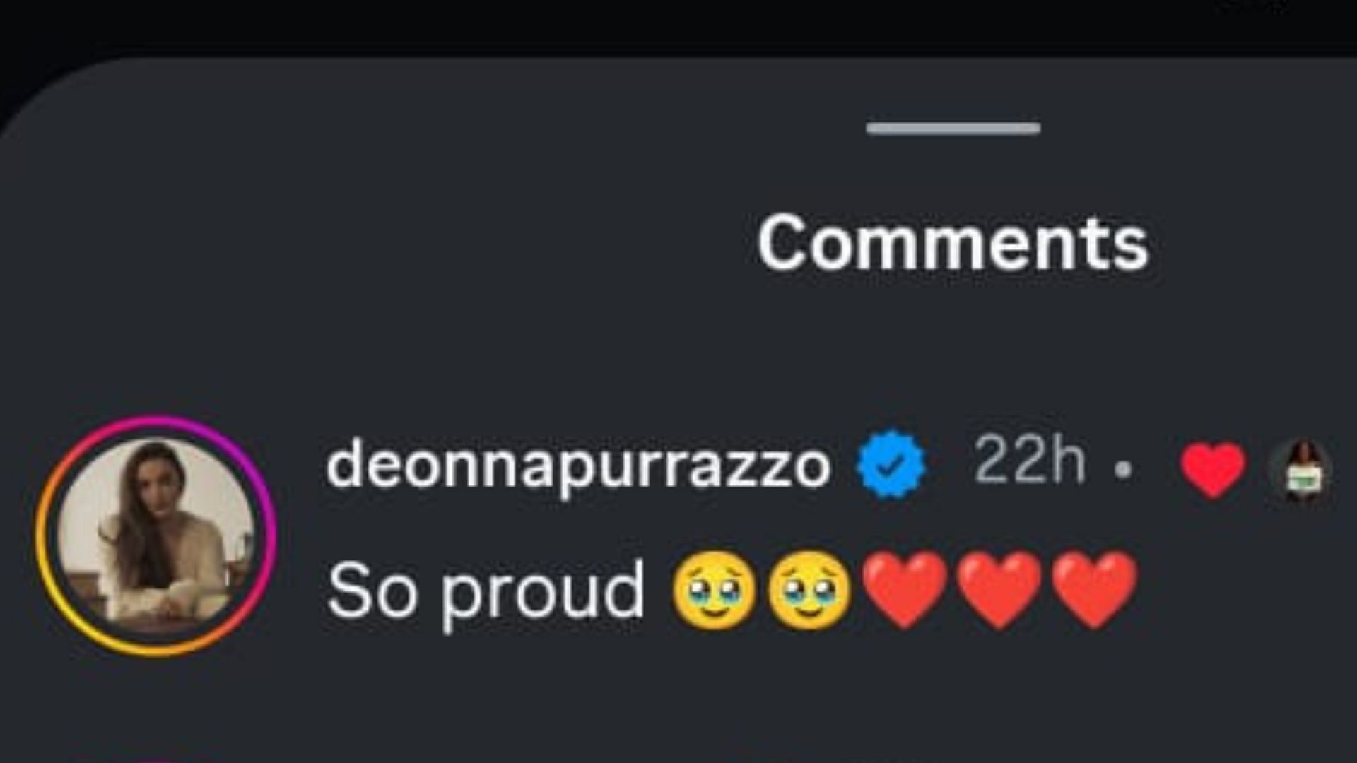 Deonna's comment on Instagram.